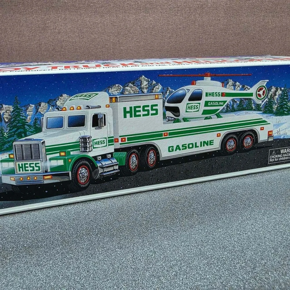 Hess Toy Truck and Helicopter 2001 White Green Collectible READ